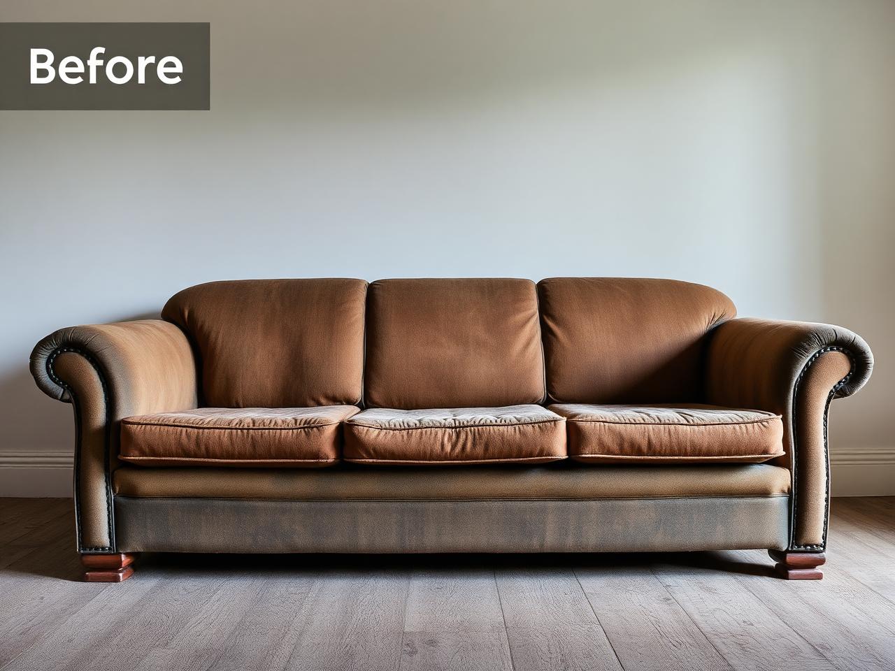 Worn sofa before reupholstery