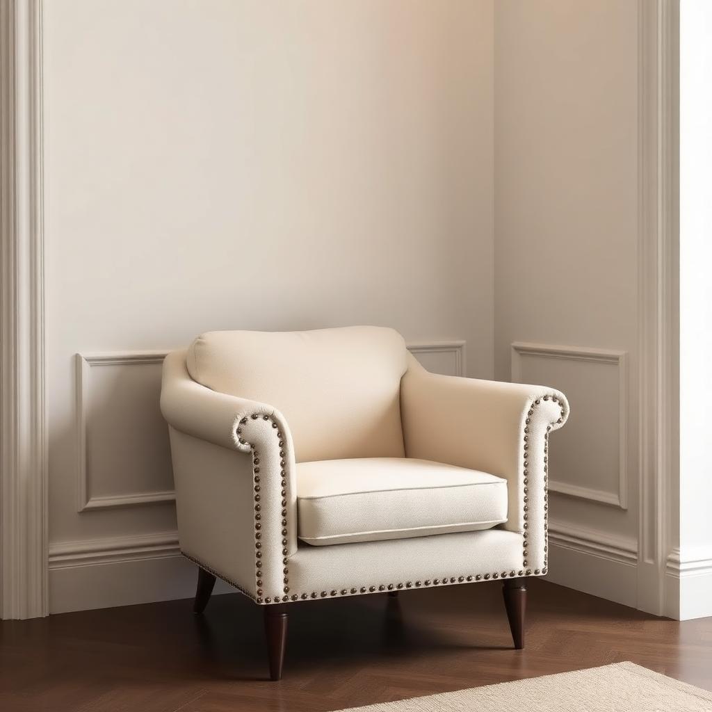 Accent armchair upholstered in warm ivory boucle