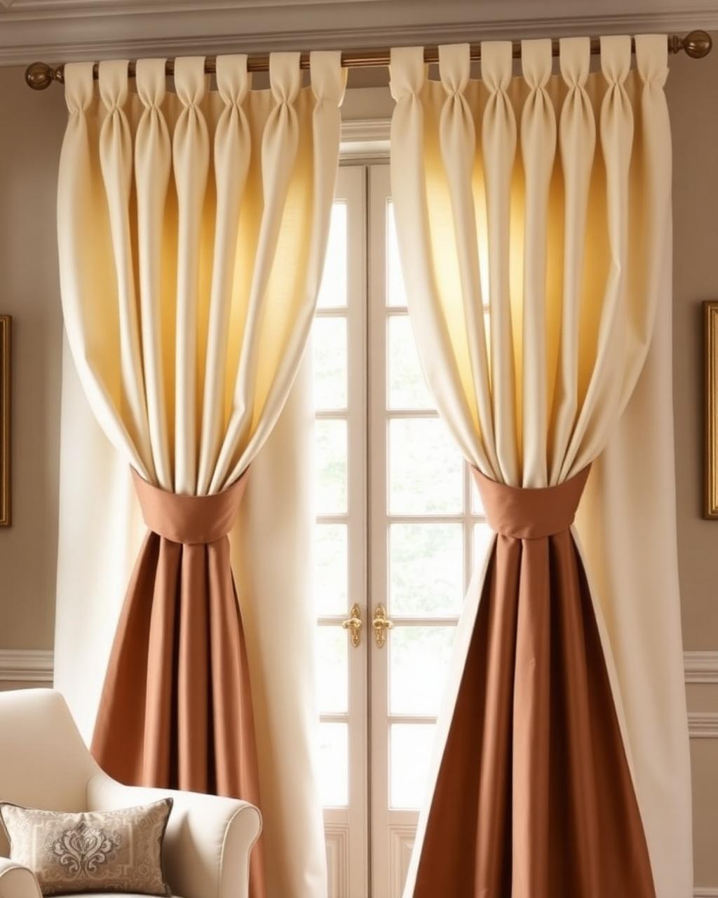 Classic pinch pleat curtains with tiebacks in a refined salon